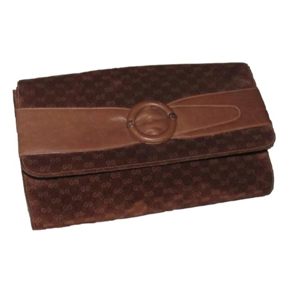 Gucci Brown Micro Guccissima Print Suede & Leather Clutch